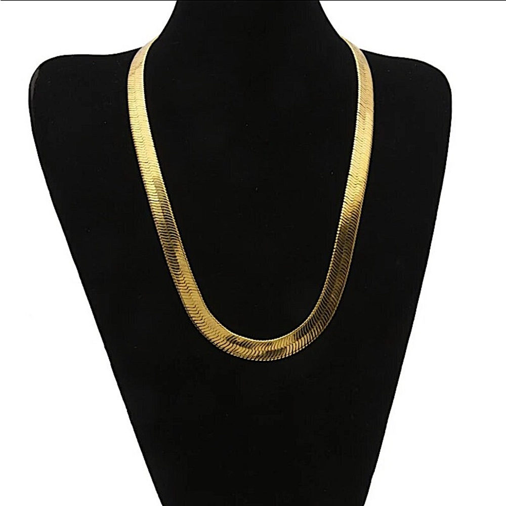 GOLD FLAT HERRINGBONE 10mm NECKLACE - Picture 2 of 14